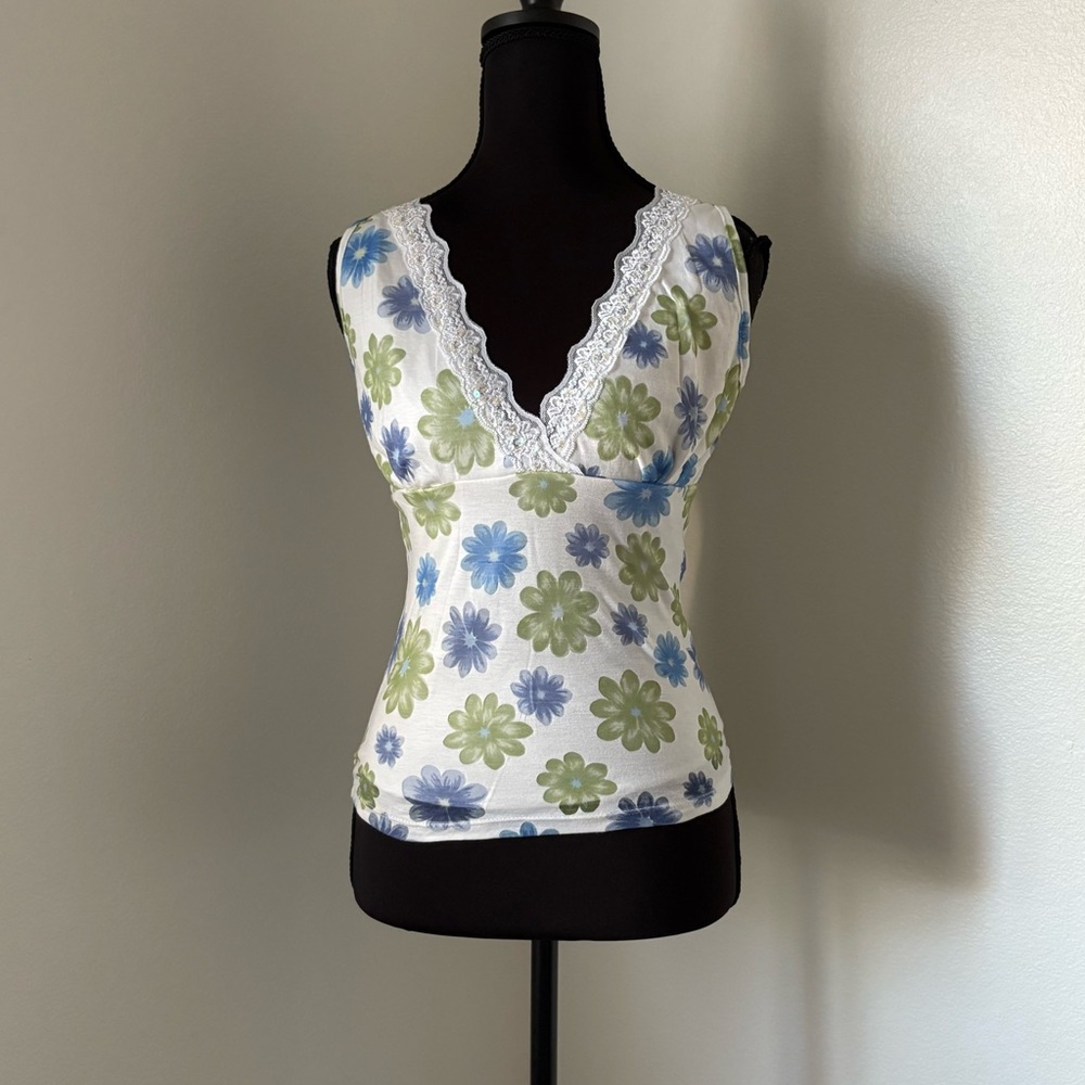 Do&Be Clothing White, Blue, and Green Tank Top- Size Small